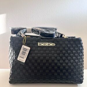 NWT Bebe Black YARA  Woven Satchel